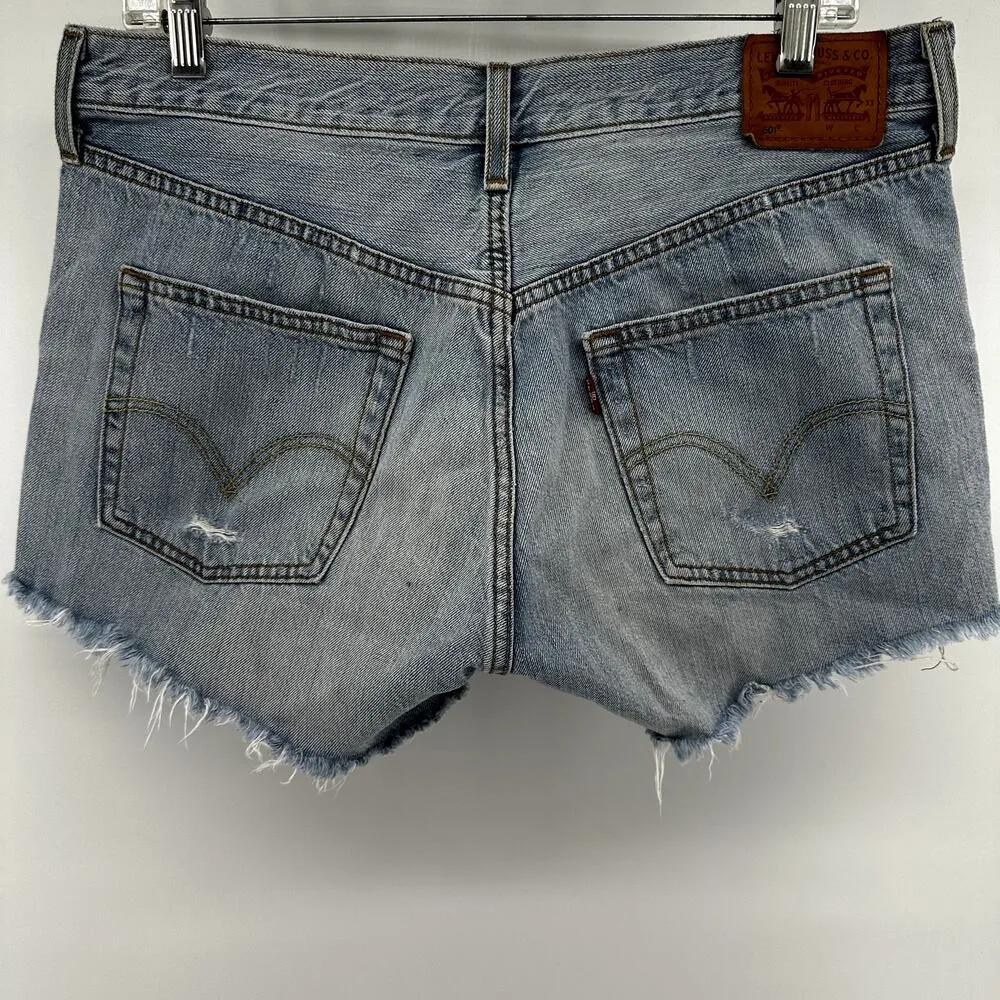 Levi's 501 Jean Shorts Cut Off Light Wash Distressed Mid Rise Button Blue 31" - Image 6