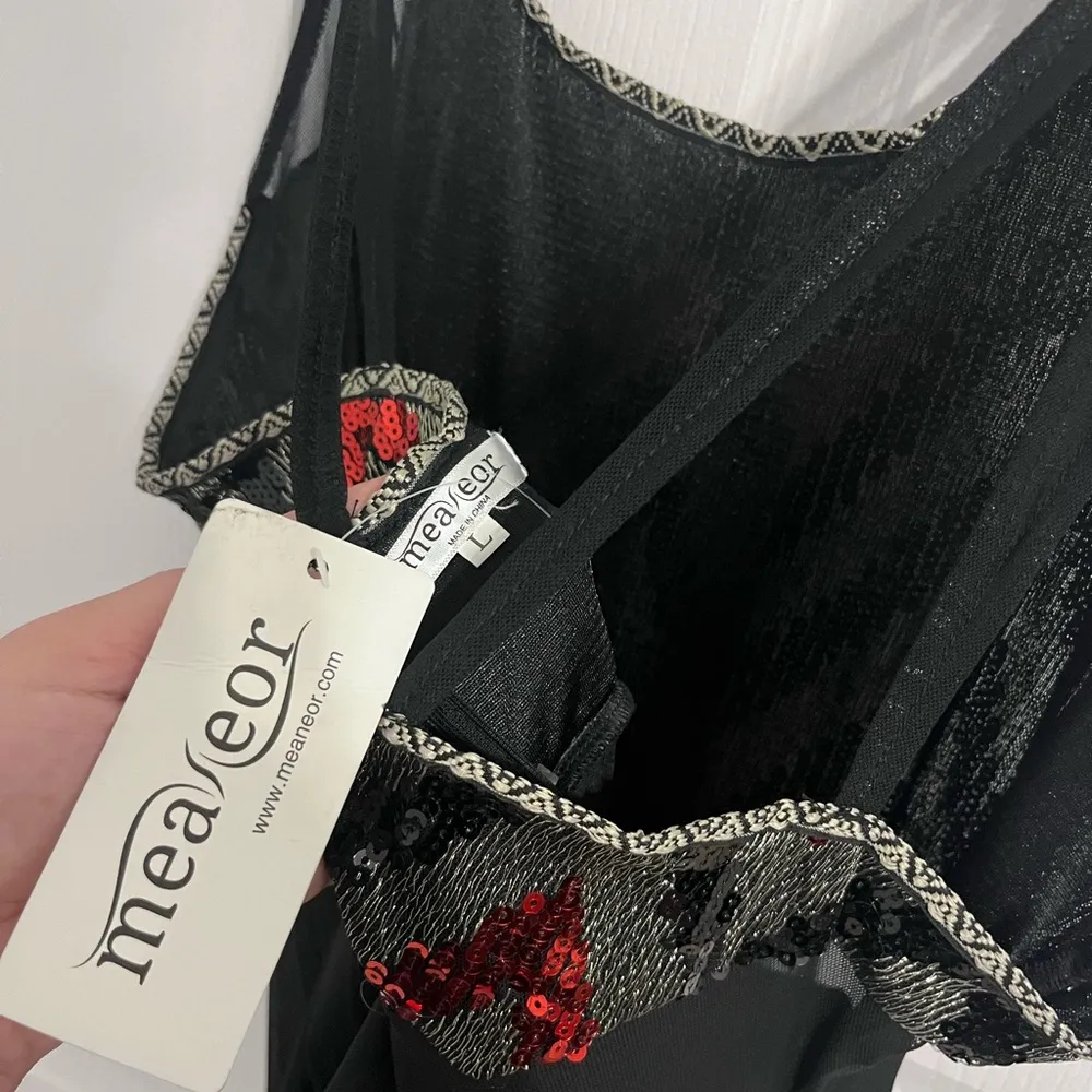 Sequins mesh flowy mini dress Black Size L - Image 2