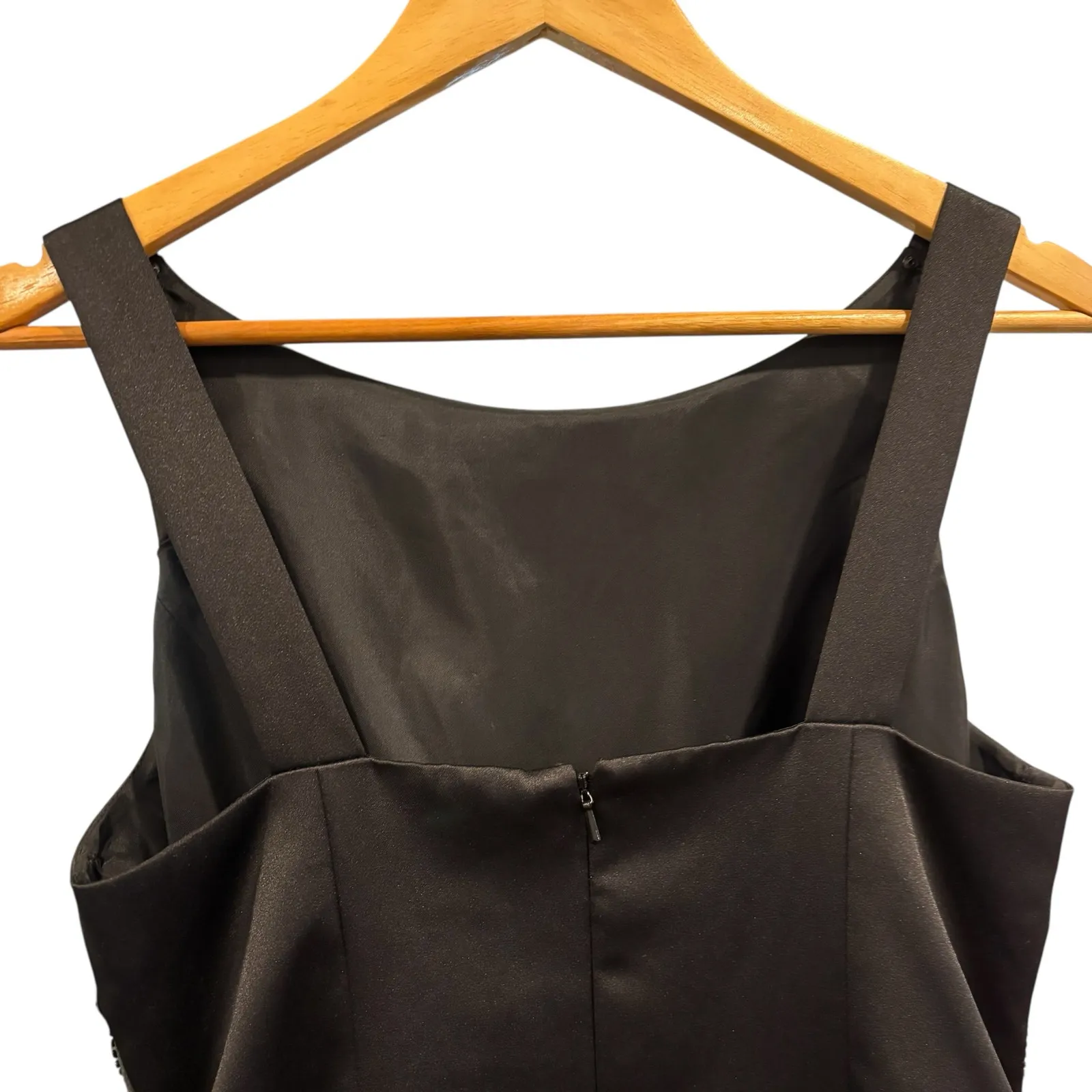 VTG black satin beaded waist cocktail mini dress Valentine's date night, size 6 - Image 5