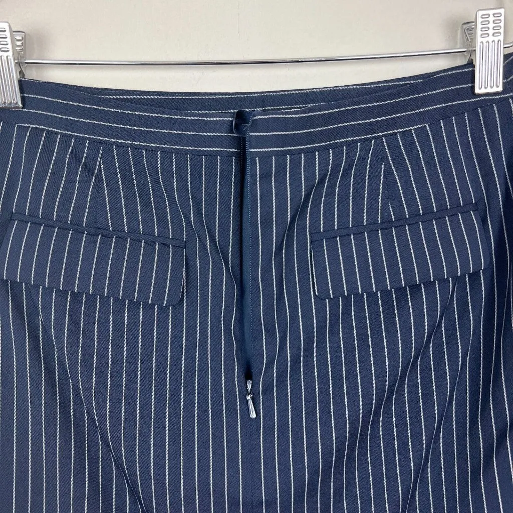 Brooks Brothers Loro Piana Pencil Skirt 4 Petite Navy Stretch Wool Pinstripe 4P - Image 8