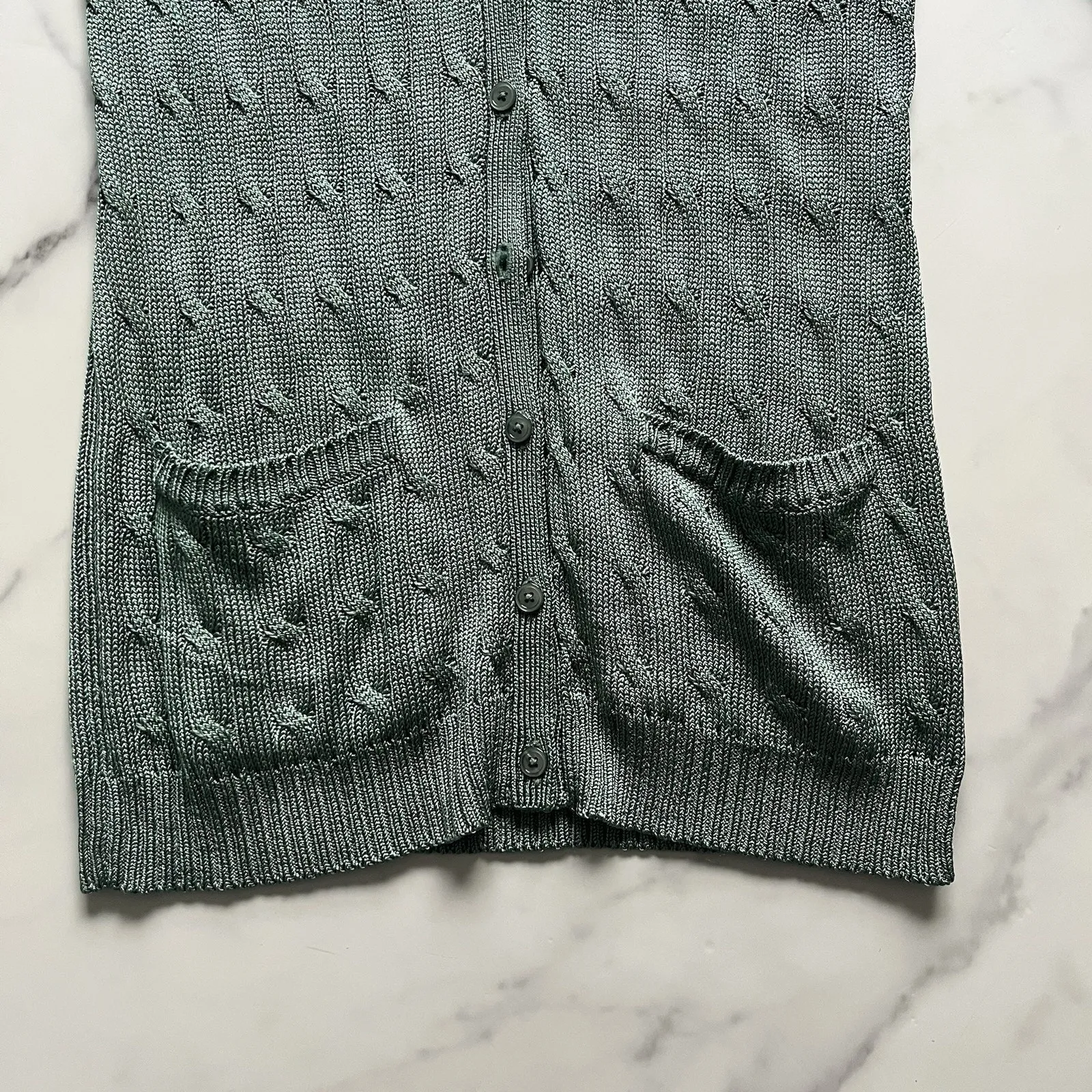 Ralph Lauren Black Label Cable Knit Silk Cardigan Green Sz Small chic Sweater - Image 7