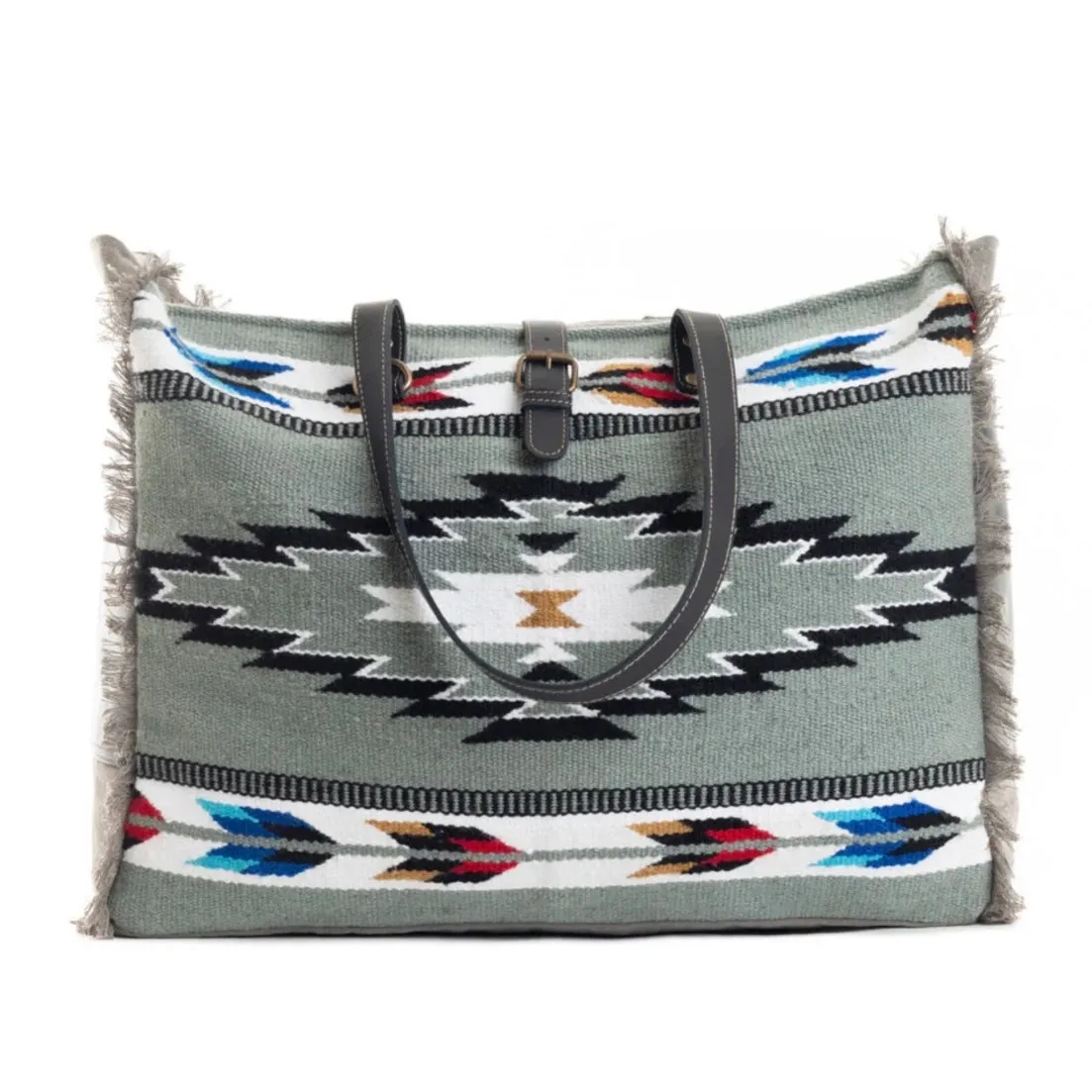 NWT Boutique Boho Cloud Arrow Weekender Canvas and Leather Bag Blue - Image 2