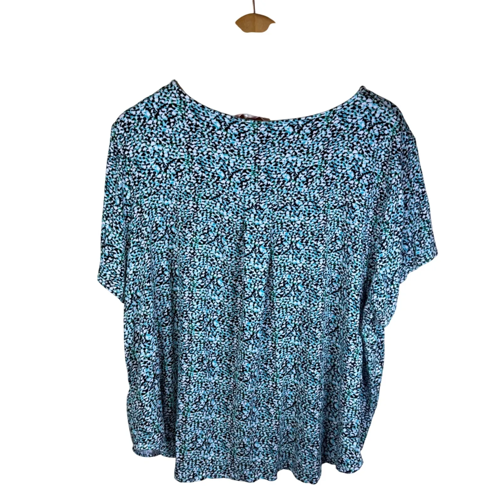 Philosophy Woman 3X Abstract Print Short Sleeve‎ Flowy Stretchy Vacation Top Blue - Image 4