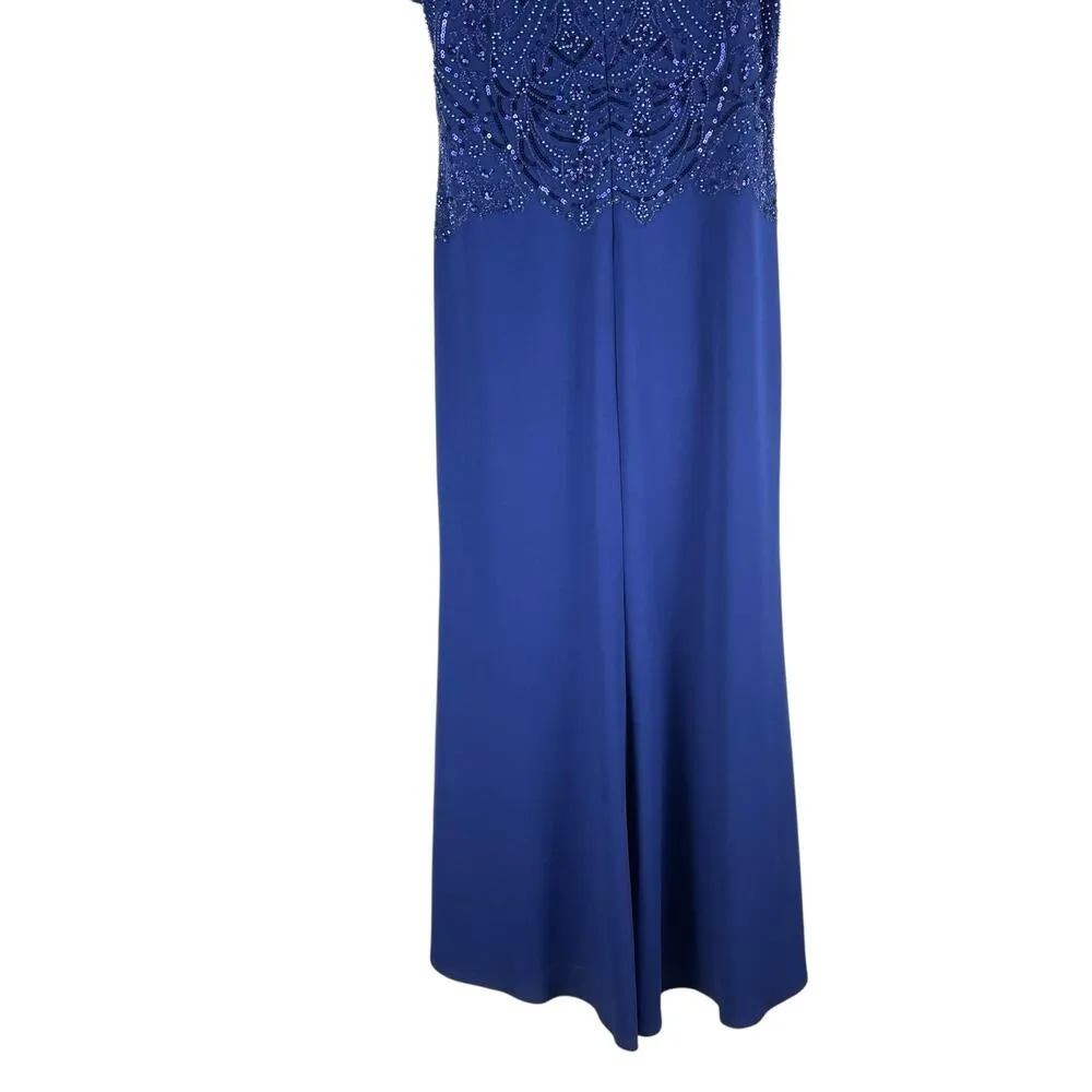 Tadashi Shoji Too Edry Embellished Crepe Gown Blue Size 16Q - Image 12