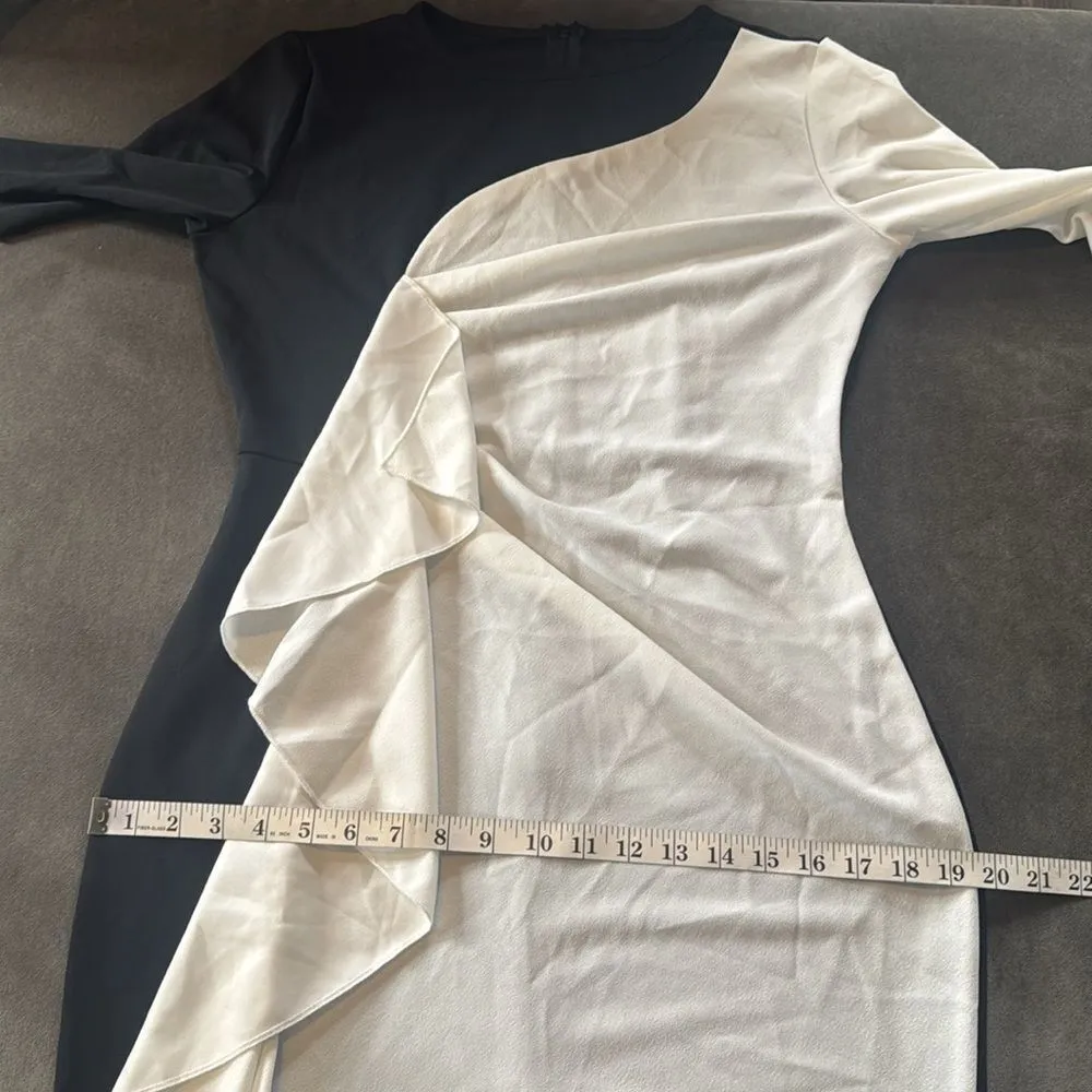 Womens Black & White Asymmetrical Ruffled Front Midi Dress 3/4 Sleeve Size M NEW Size M - Image 10