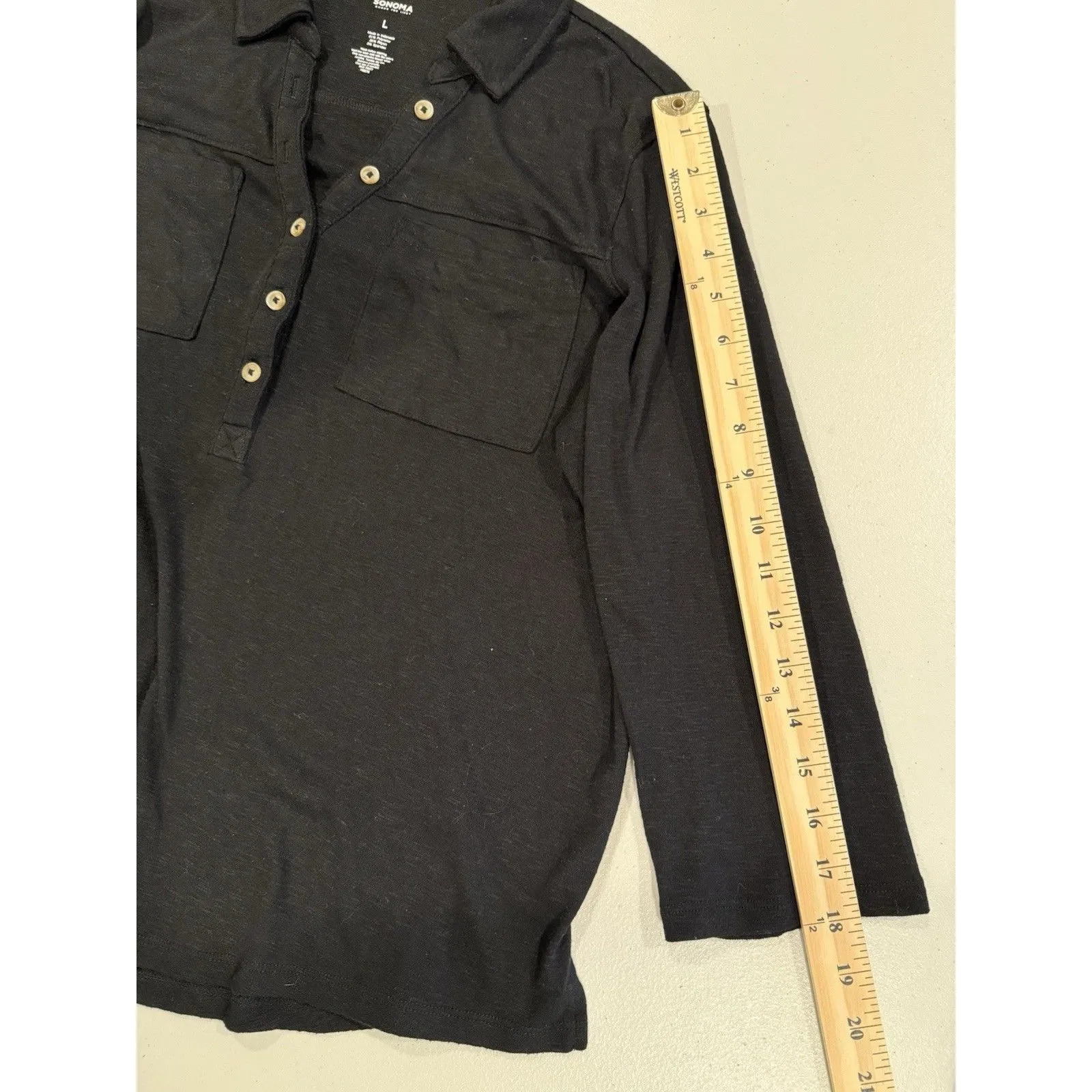 Sonoma Top Womens Large Black Button Relaxed Fit Stretch Pockets Travel Casual - Image 6