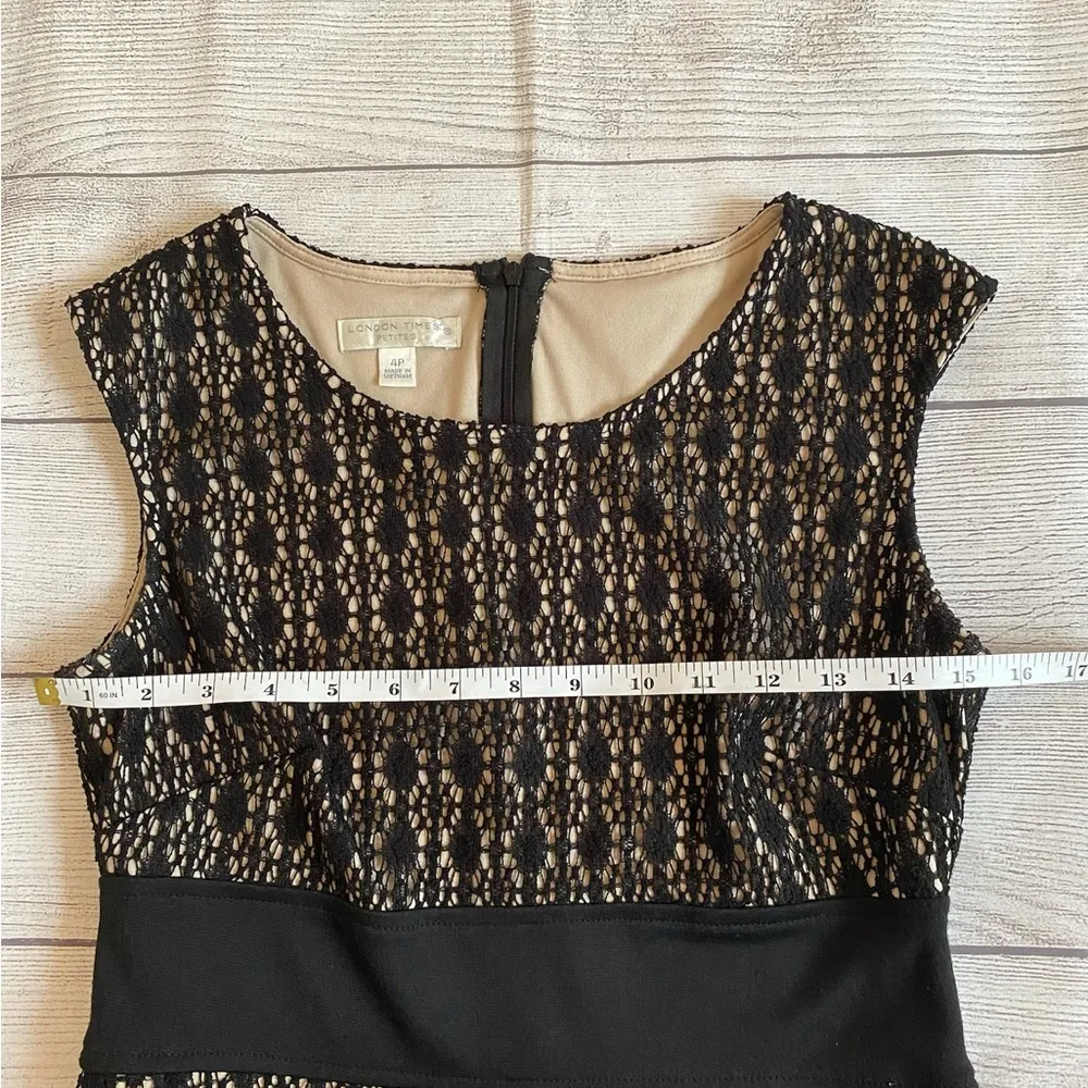 London Times Petites Black and Tan Lace Dress - Image 4
