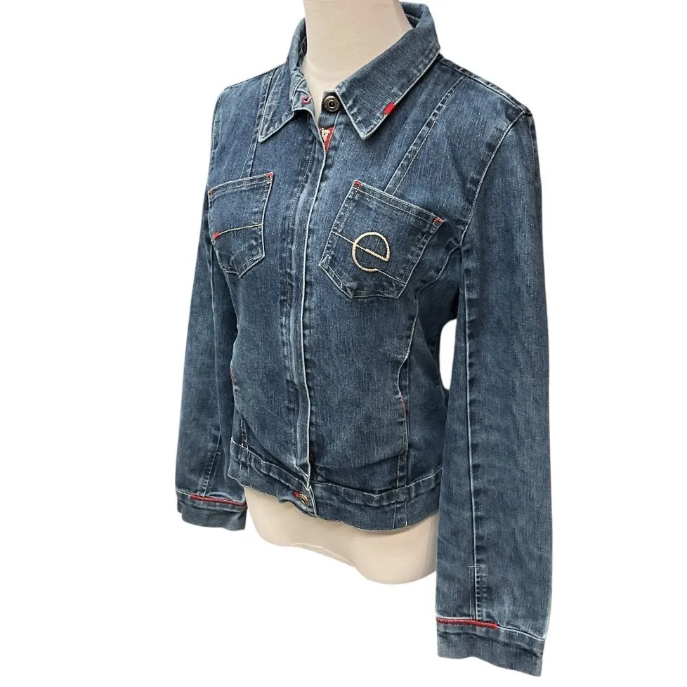Ecko Red Women's Stretch Long Sleeve Full Zip Curvy Pockets Jean Jacket Size M Blue Size M - Image 3