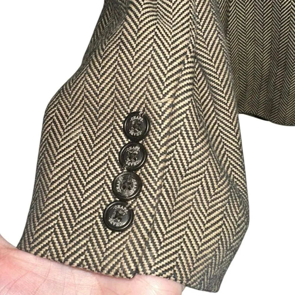 Chaps Herringbone Cream & Black Button Front Blazer - Image 2