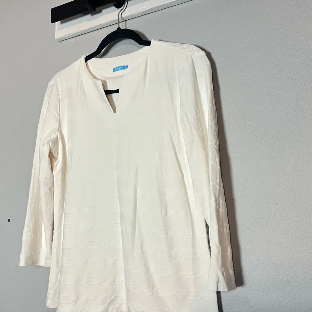 J. McLaughlin Top 3/4 Sleeve Catalina Cloth Signature Textured Chainlink Size M - Image 2