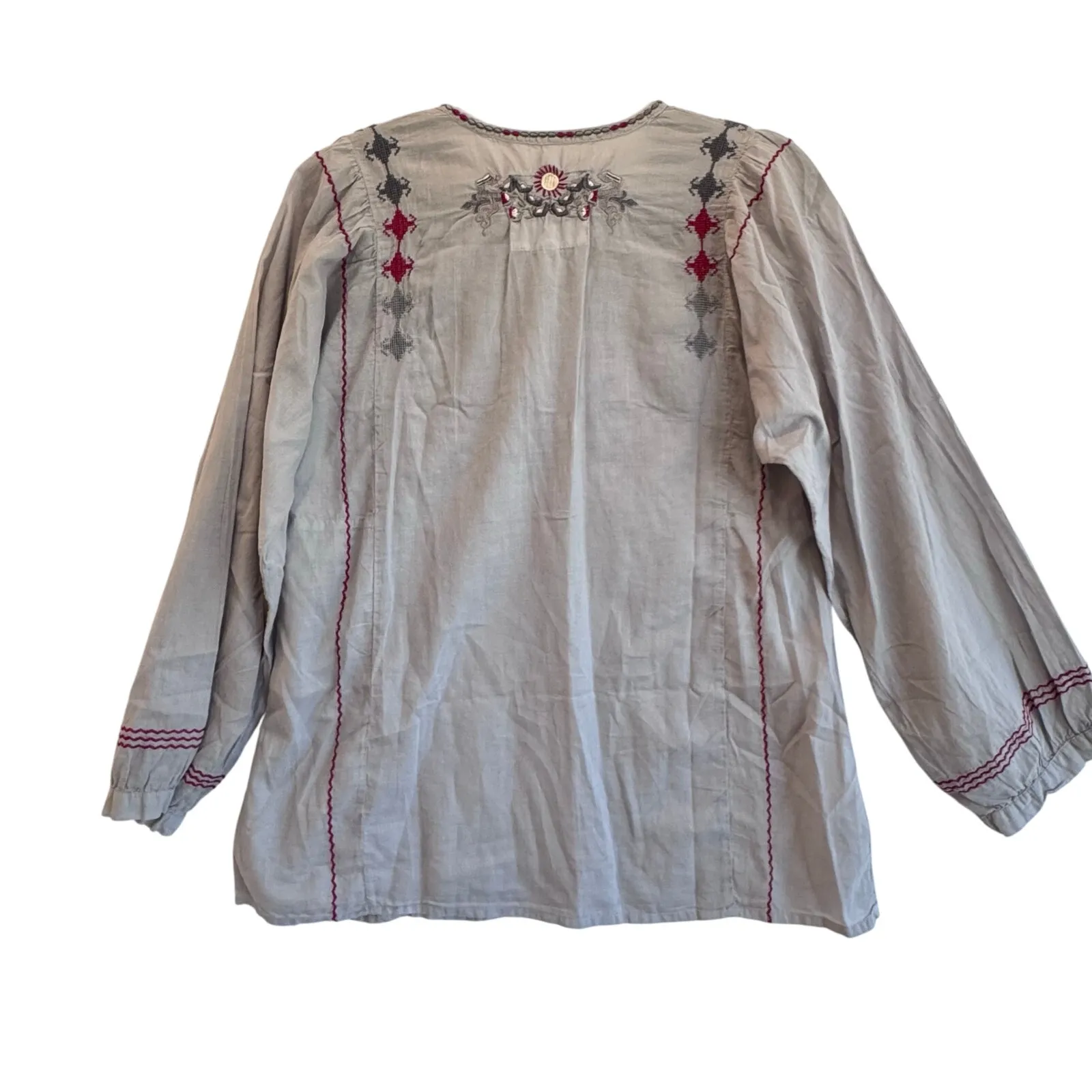 Johnny Was Biya Embroidered Gray Tunic Top Boho Peasant Blouse Small floral - Image 2