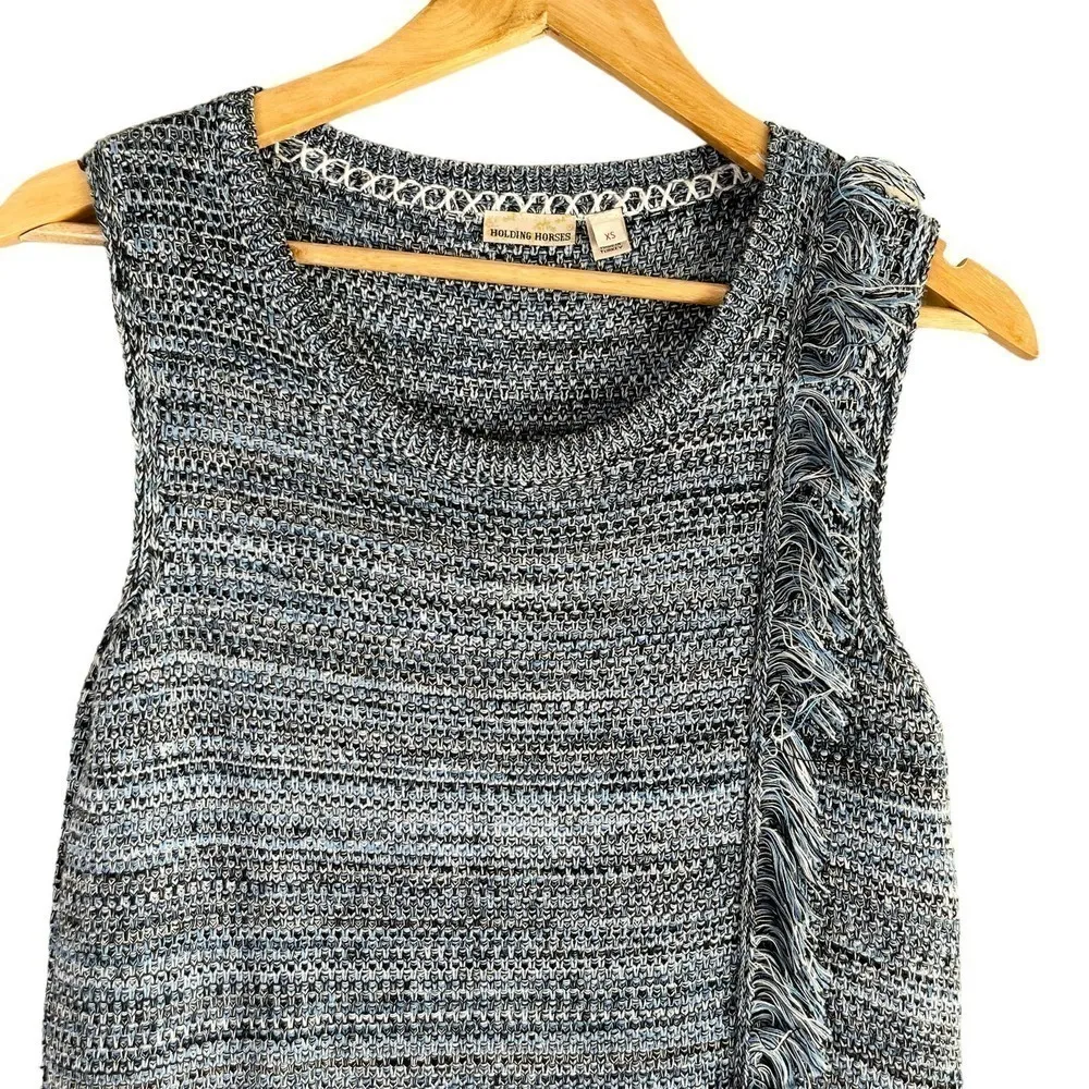 Anthropologie Holding Horses Fringe Sleeveless Knit Dress‎ in Blue, Size XS - Image 3