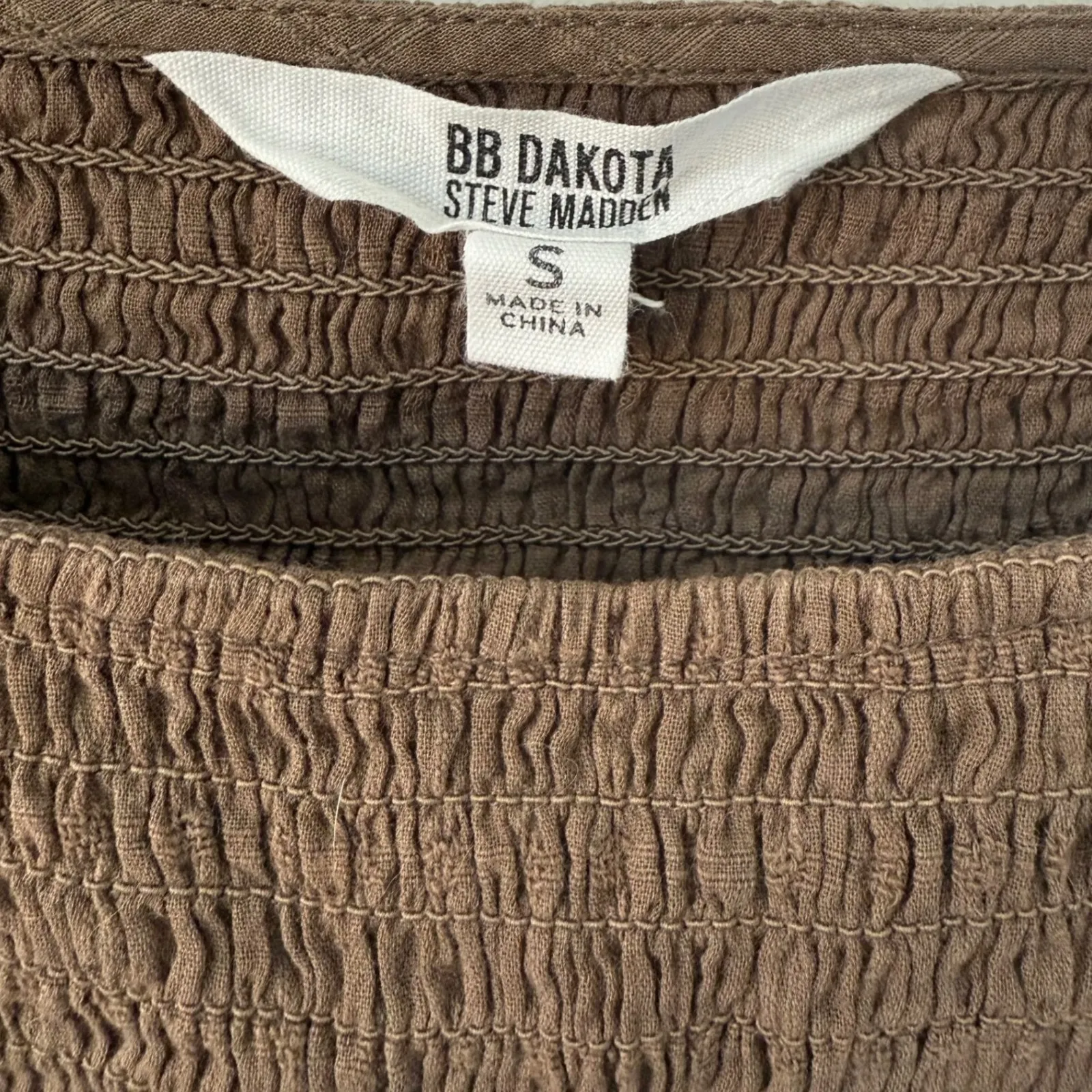BB Dakota X‎ Steve Madden Women's Smocked City Brown Balloon Sleeve Top Size S - Image 6