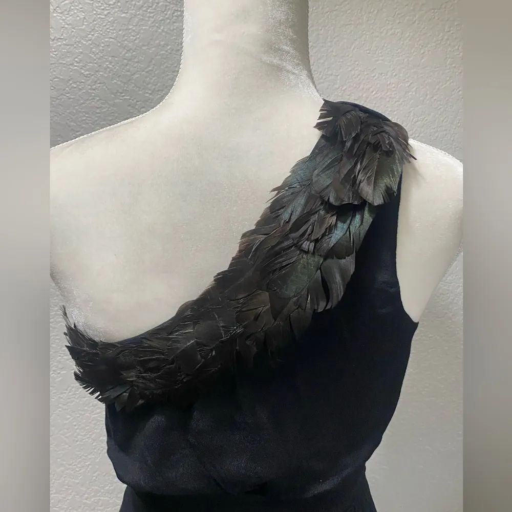 Dress Womens 0 Black Feather Trim One Shoulder Helena
Draped Mini - Image 5