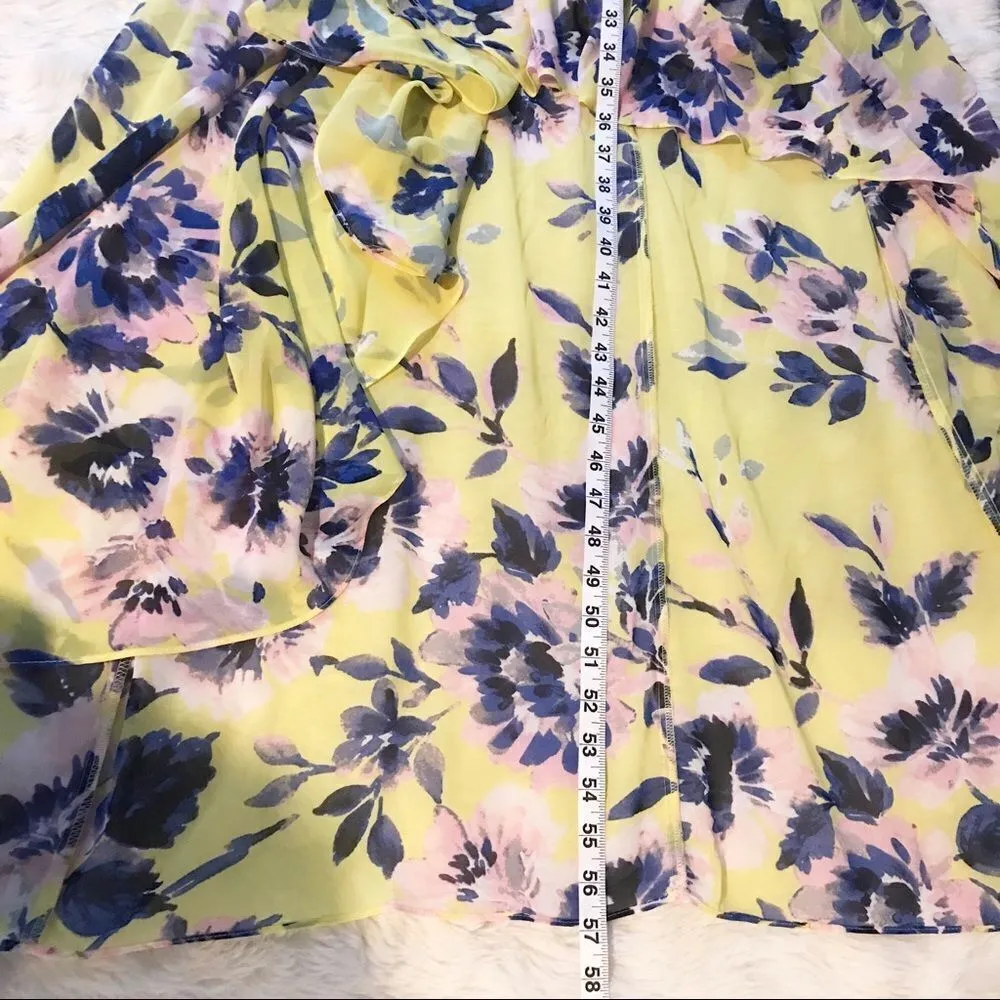 ELIZA J Yellow Floral Print Chiffon Maxi Dress Sleeveless High Lo Hem Size 2 New - Image 14