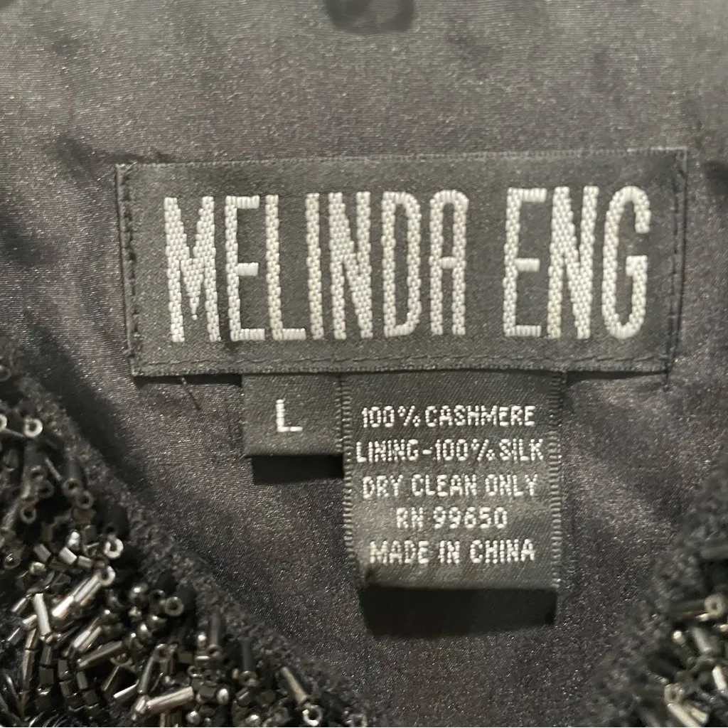 Melinda Eng Black Beaded Cashmere Silk Lined Cardigan Sweater Women’s Large - Image 7