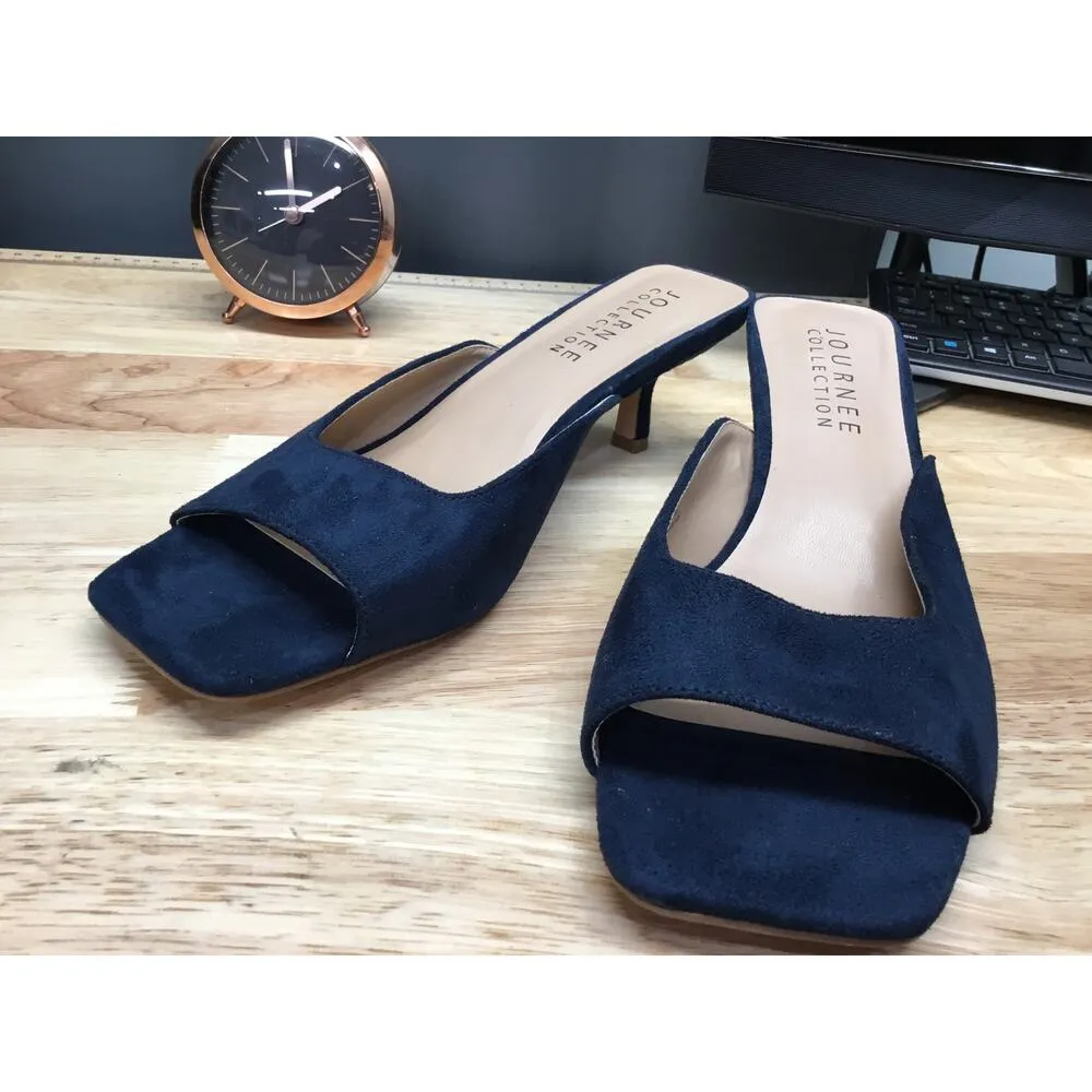 Journee Collection Larna Women's 8.5 Blue Suede Slip-On Peep Toe Kitten Heel - Image 5