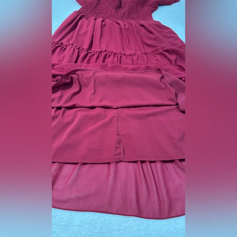 JessaKae Red Ruffled Midi Dress with Flutter Sleeves 100% Polyester Size undefined - Image 13