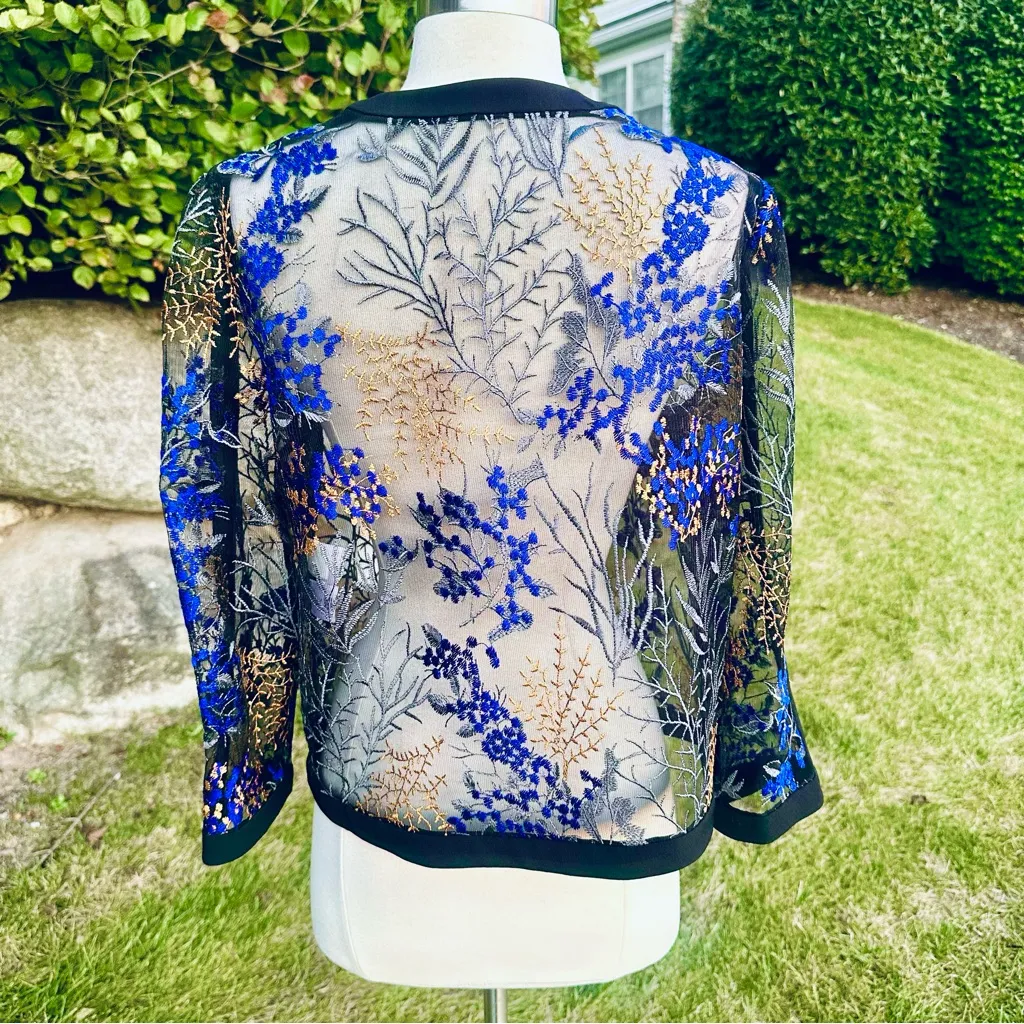 Nipon Boutique Elegant Sheer Embroidered Tulle Jacket Top Black Size 8 - Image 9
