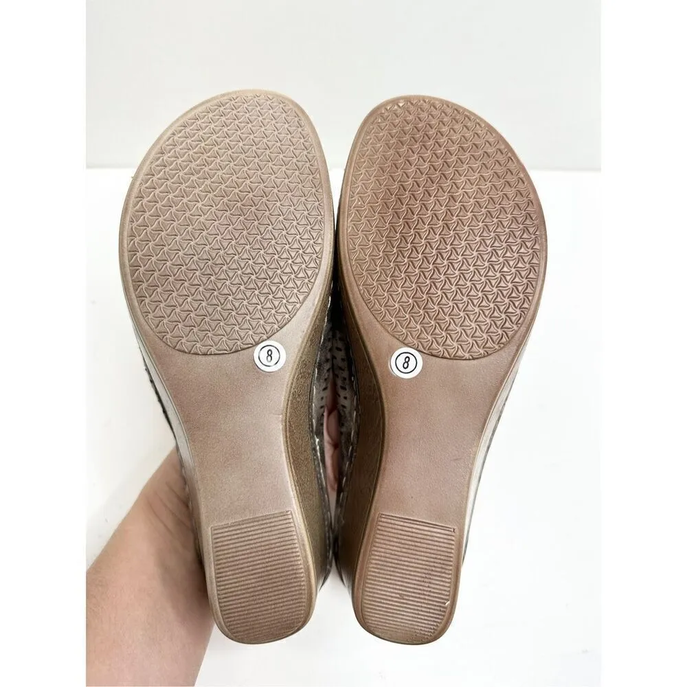 Good Choice Womens Size 8 Peep Toe Floral Casual Wedged‎ Juliet Sandals New Tan - Image 8