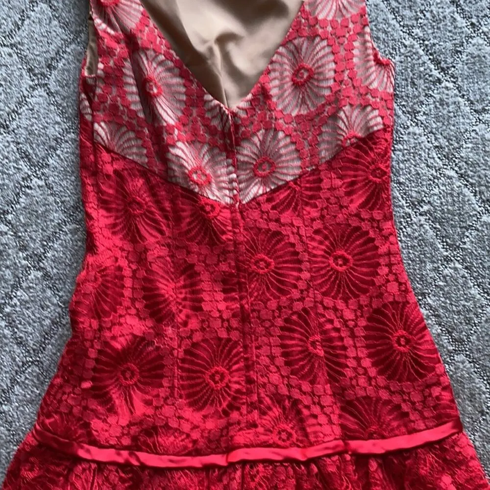 Vintage Lilli Diamond California red lace tiered dress 50s size XS holiday - Image 8