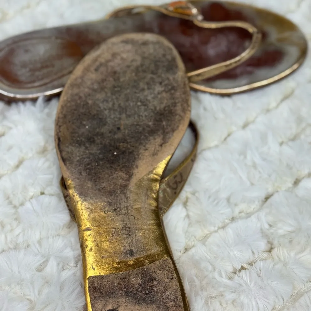 Gucci Gold and Brown Sandals with Metallic Straps - Image 9