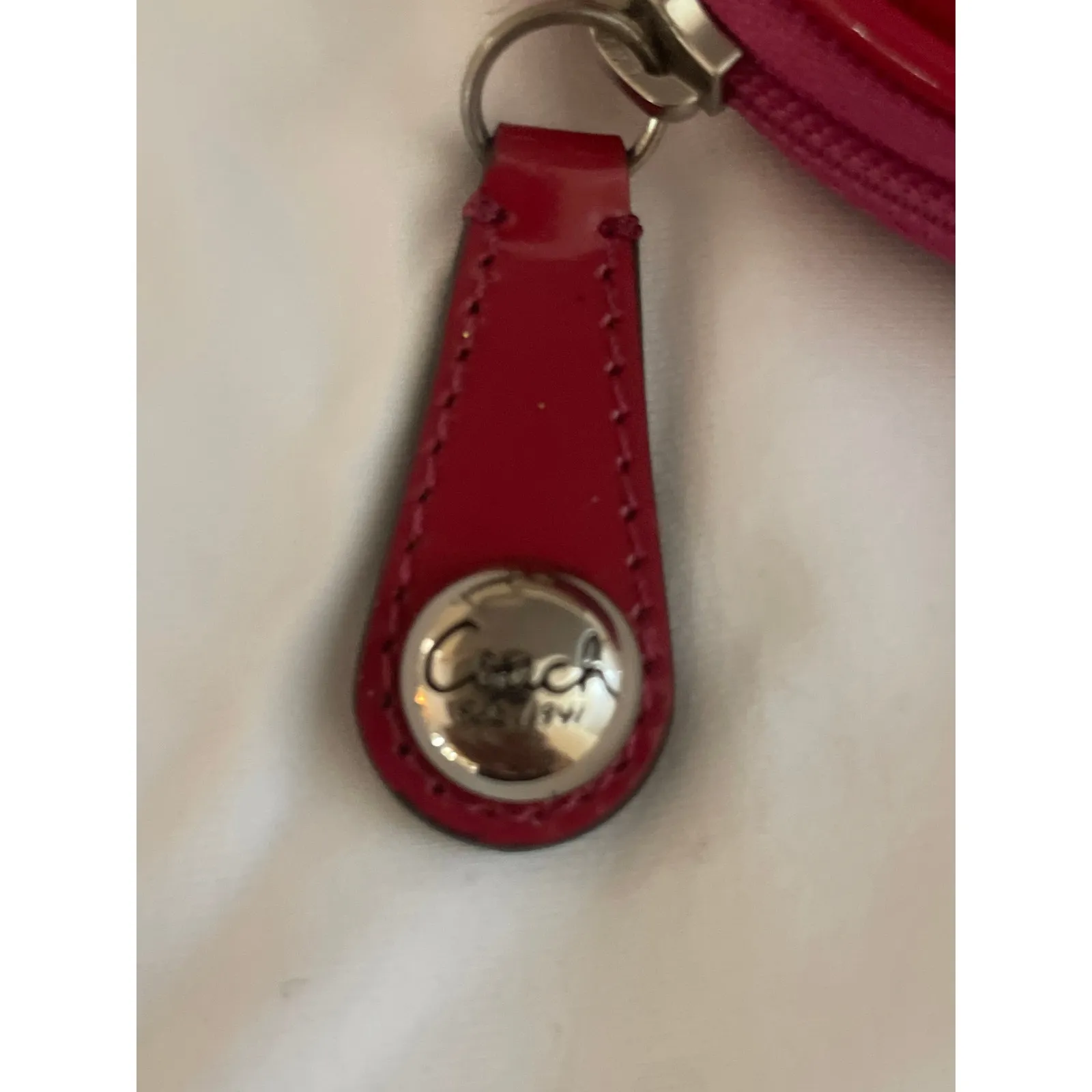 COACH Raspberry Red Mini Change Purse Circle CC Patent Lather Coin Bag Pink - Image 2