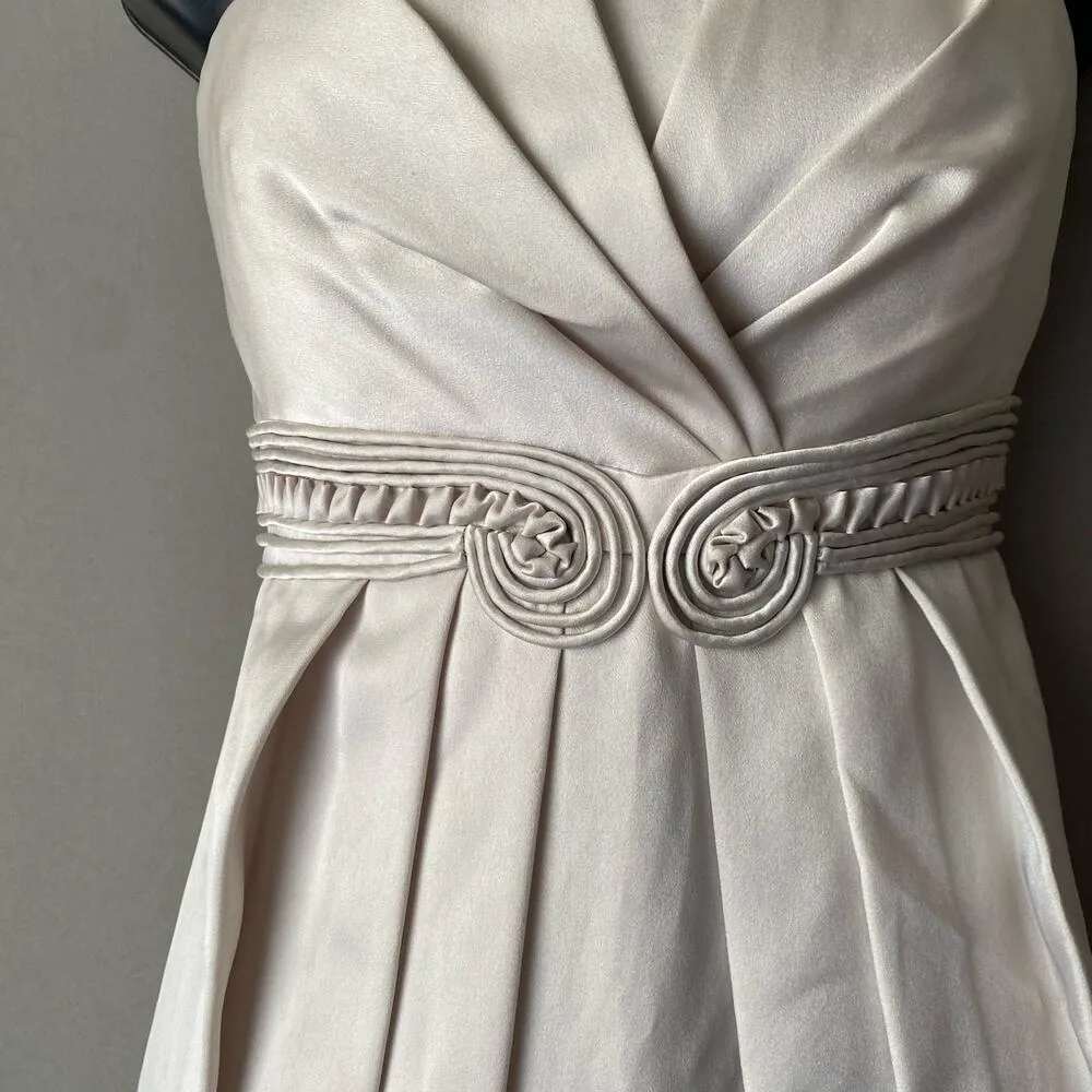 BCBG Maxazria‎ sz 0 beige sleeveless pleated mini cocktail dress - Image 4