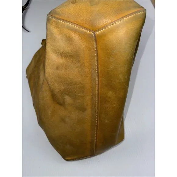 Frye Melissa Leather  Mustard Tote Bag‎ Cognac Large Shoulder Handbag W Stain - Image 11