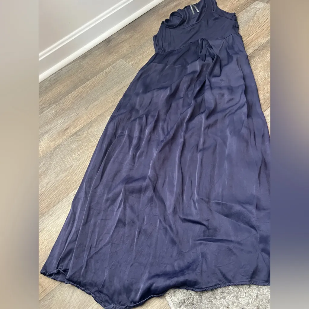 Anthropologie Gemini Twofer Maxi Dress Navy Blue Sleeveless Satin Size M - Image 11