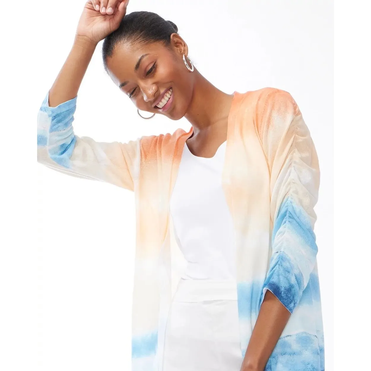 Chico's Womens Summer Romance Tie-Dye Cardigan‎ Size 1 (M) Open Front Colorful - Image 12