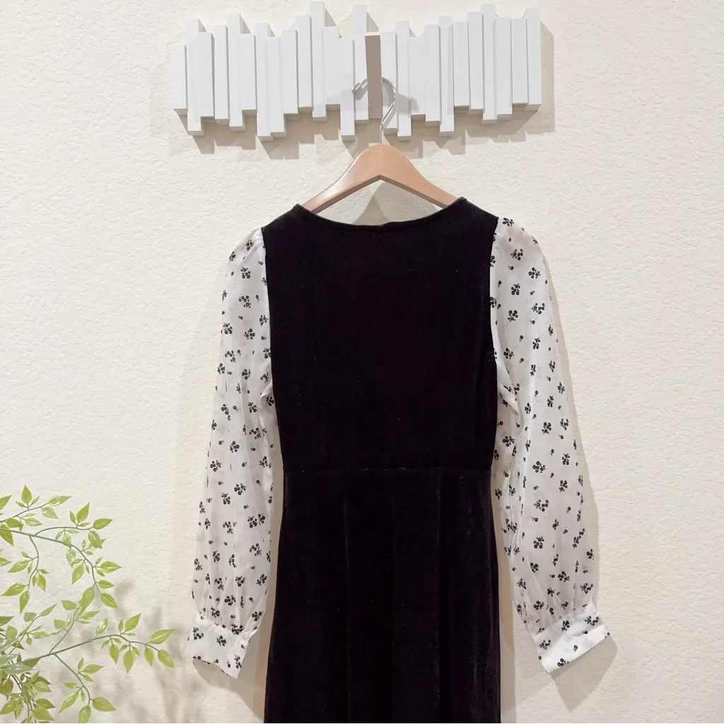 J.ING Jing Black Velvet with Sheer Sleeve Midi Dress Size L NWT Size L - Image 8