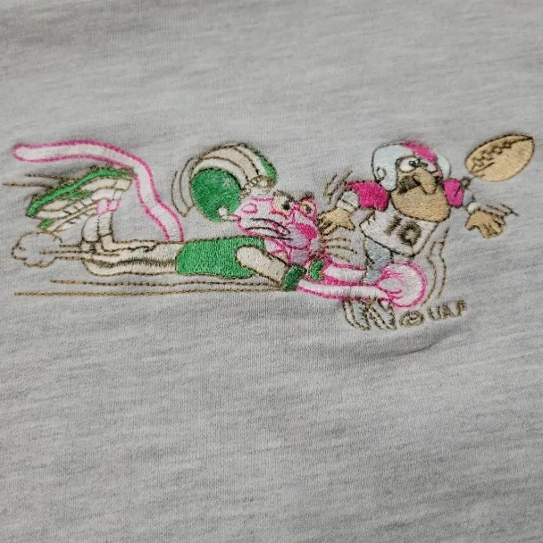 1990s Vintage  Sweatshirt Size XL Pink Panther Football Embroidery Embroidered Unisex - Image 3