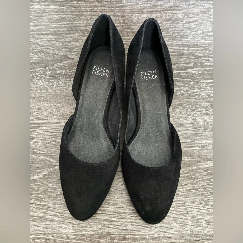 Eileen Fisher Lily half d'Orsay wedge pump slip on black suede Sz 7 - Image 2
