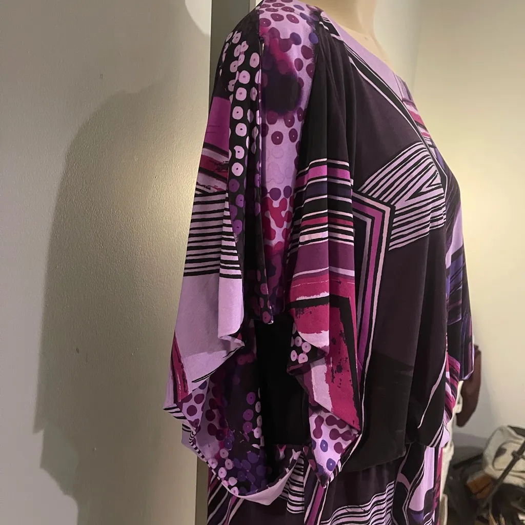 Purple black patterned Cato knee length dress woman’s size 14/16 EUC - Image 2