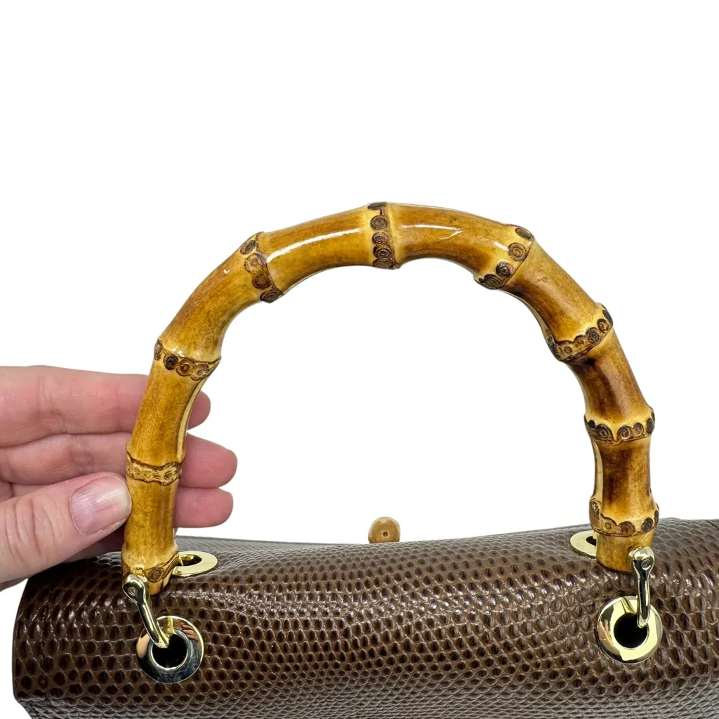 New J. McLaughlin Alison Pebbled Leather Top Crossbody Purse Bamboo Handle - Image 8