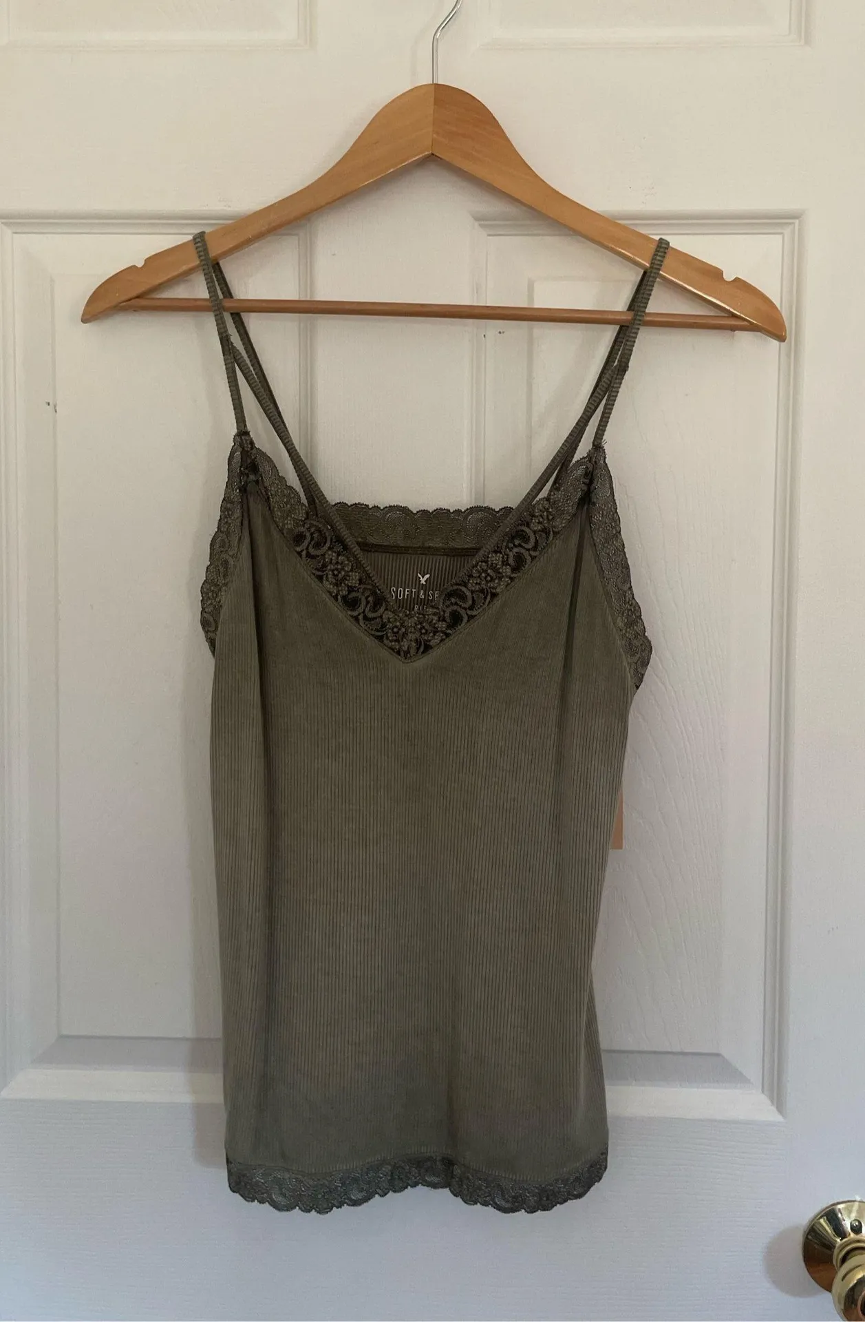 AEO Soft & Sexy Green Lace Trim Cami Blouse - Image 3