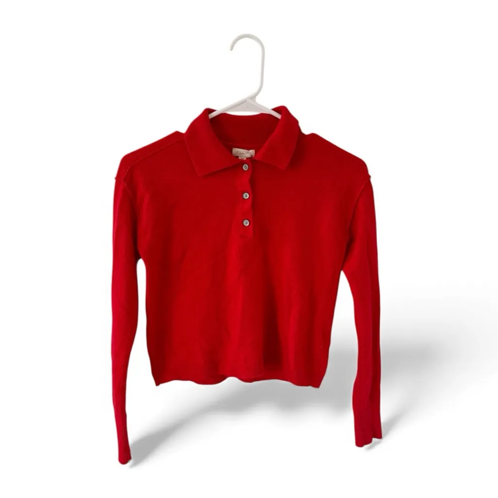 Anthropologie Pilcro The Jensen Cashmere Crop Polo in Crimson Red - Image 3