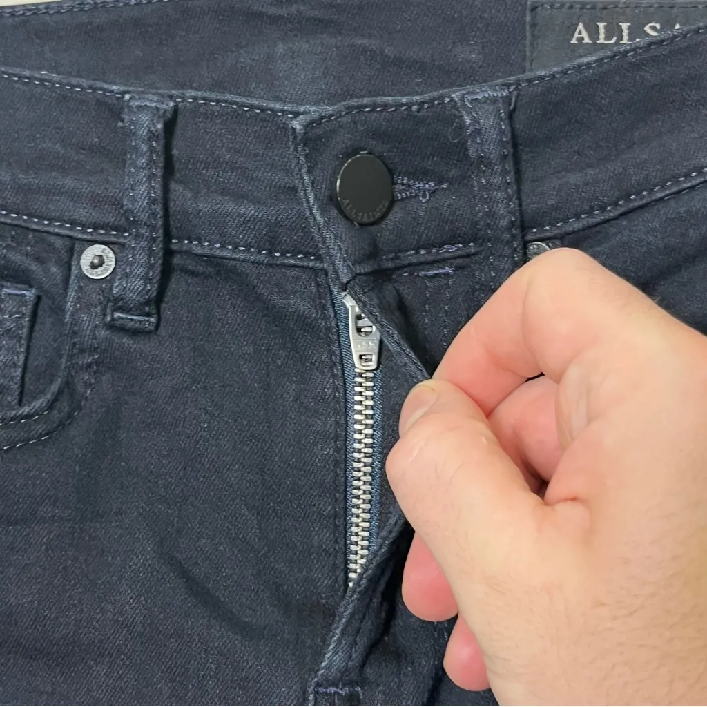 AllSaints Heidi Cropped Flared Jeans Dark Indigo Women’s Size 25 Denim Frayed - Image 12