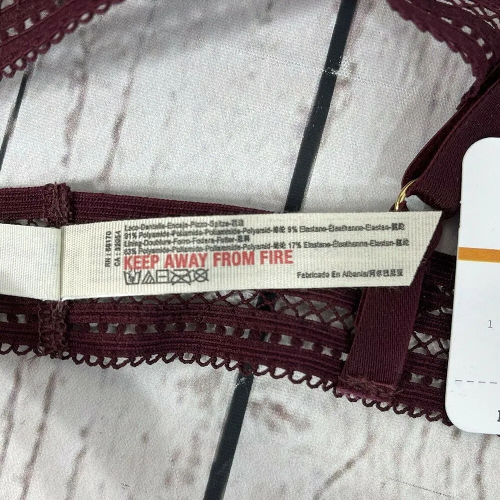 Free People Intimately Alia Bralette Bra X-Small Bordeaux Floral Lace Lingerie - Image 5