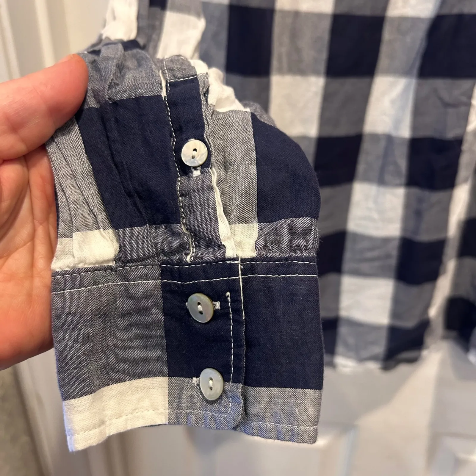 H&M Womens Long Sleeve‎ Gingham Plaid Button Up Shirt Navy White Sz US 14 EUR 44 - Image 5