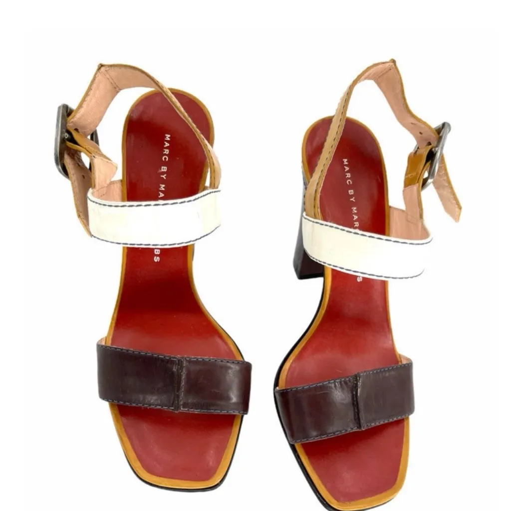 Marc by Marc Jacobs Multicolor Leather Ankle Strap Block Heel Sandals - Image 3
