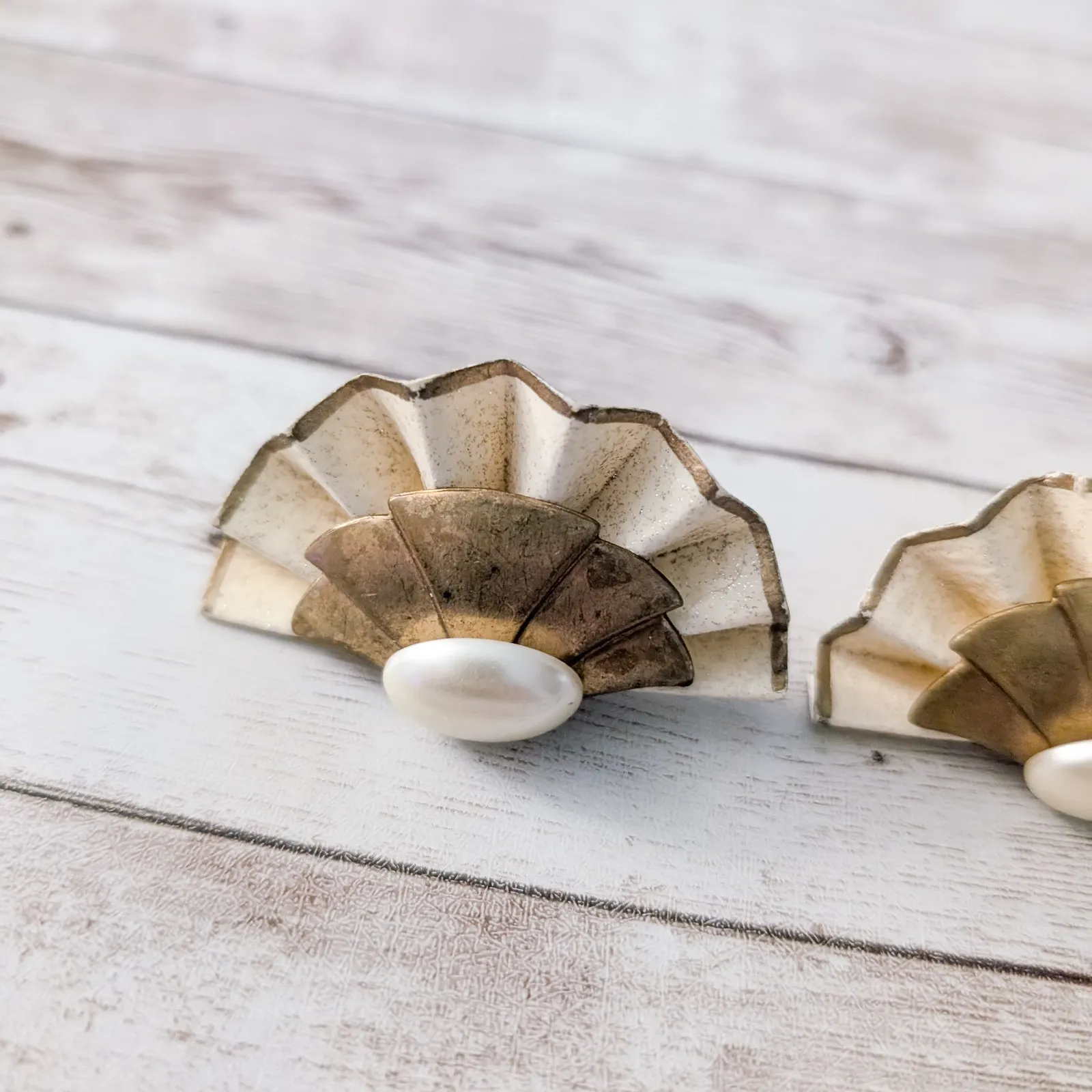 Vintage Clip On Earrings Fan Like Large Statement - Image 5