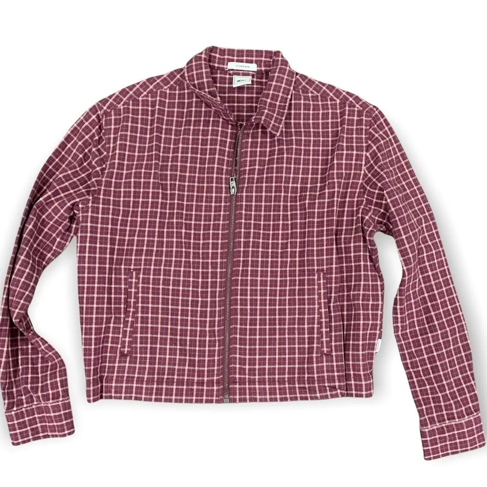 Long Sleeve Zip-Up Shirt jacket plaid cropped shacket - Image 3