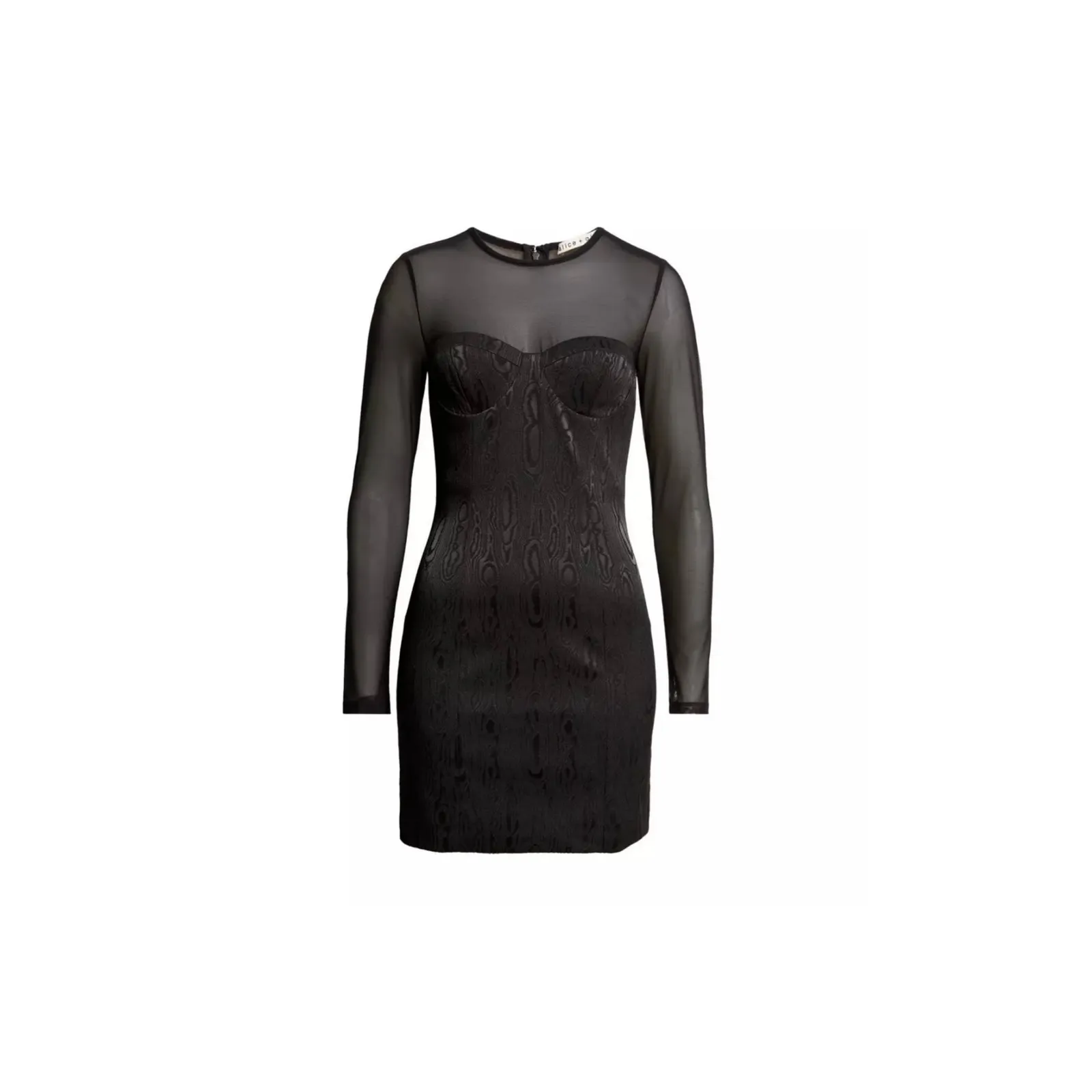 Alice and Olivia Takako Mesh Long Sleeve Minidress in Black Size 8 - Image 2