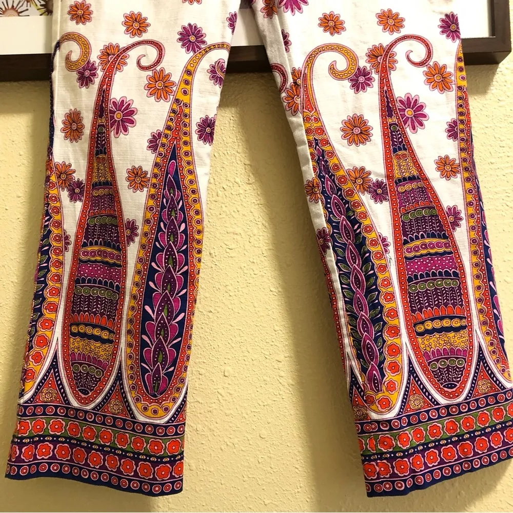 TRINA TURK Mercury Paisley Floral Pants Crop High Rise Straight Leg Cut lined 0 - Image 5