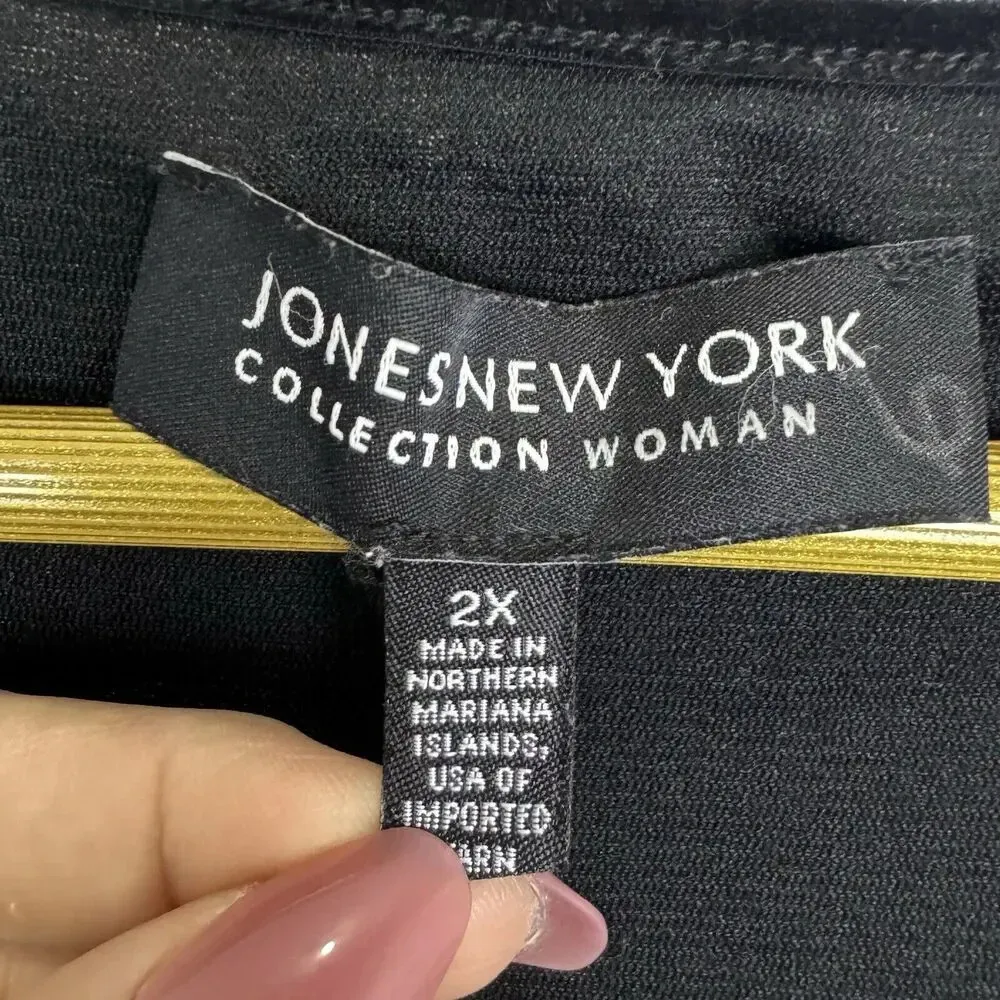 Vintage Jones New York 2X Velvet Burnout Blouse Black Silver Long Sleeves Dainty - Image 6