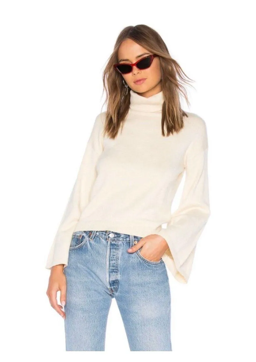 LPA Revolve Cybil Sweater in Cream Size XL Open Back Bell Sleeve Knit Turtleneck - Image 2