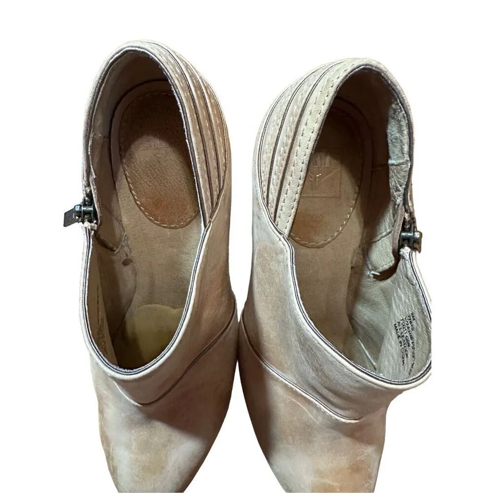 Frye Valerie Piping Bootie Ankle Side Zip Leather Tan Heels Sz 8  Boho Victorian - Image 6