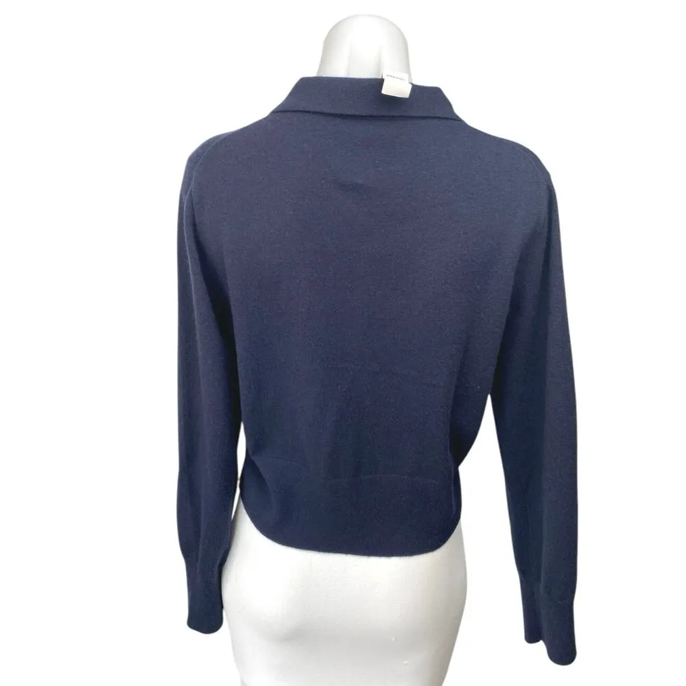 NEW J.Crew Women's Blue Featherweight Cashmere Long Sleeve Crop Polo Shirt Top L Size L - Image 2